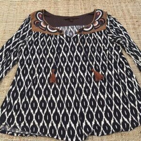 Common Thread Anthropologie Ikat Patterned Tunic Blouse Top Large - Picture 3 of 8